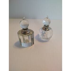 Pair Vintage Hand CUT GLASS CRYSTAL PERFUME BOTTLE WITH STOPPER 3" Tall X 2"